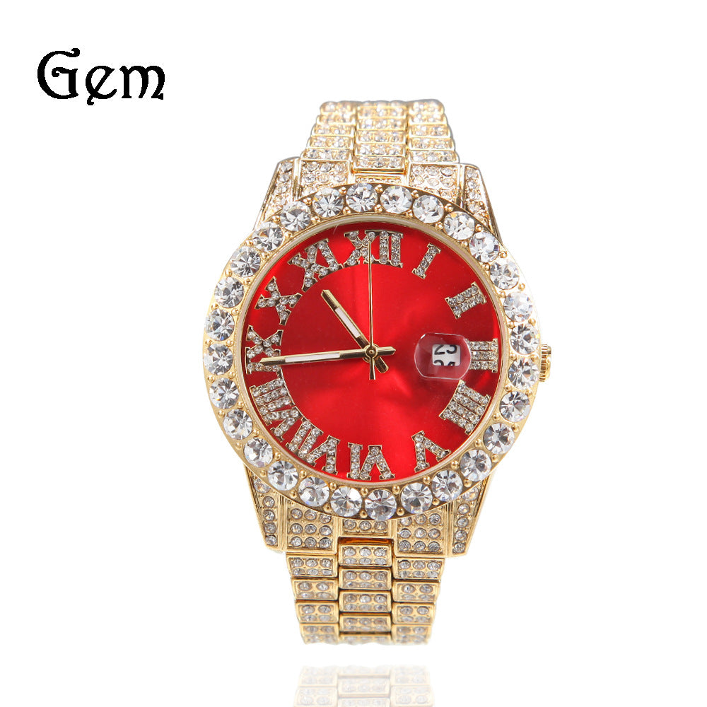 Roman Numerals Diamond-Encrusted Men's Watch