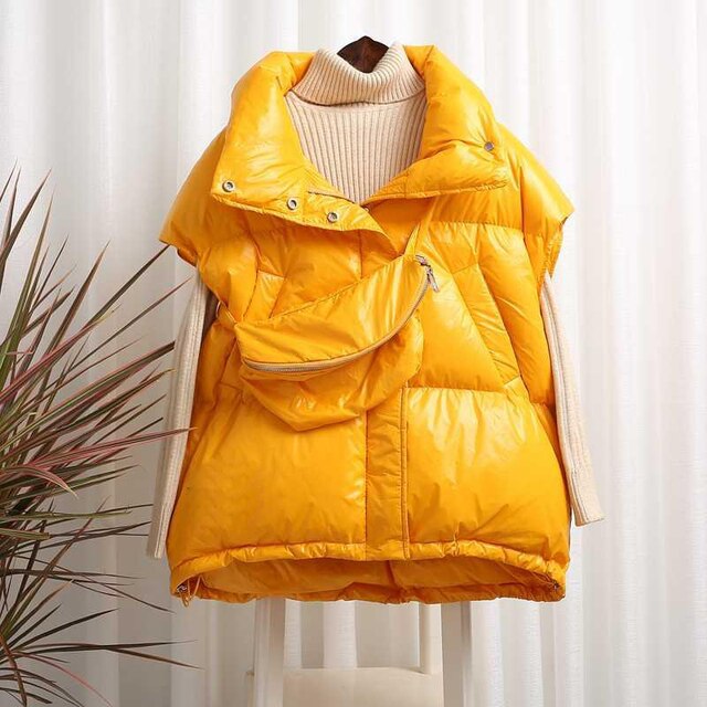 Harajuku Style Women's White Duck Down Coat with Waist Bag