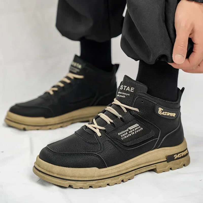 Versatile High Top Leather Men's Boots - Harajuku Style