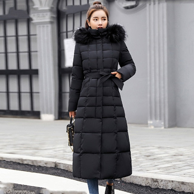 Harajuku Style Slim Women’s Winter Jacket with Fur Hood