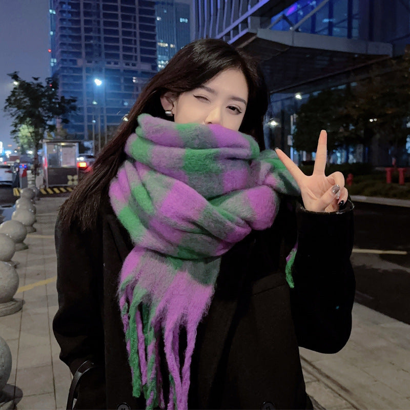 Rainbow Plaid Pashmina Scarf for Women - Harajuku Style