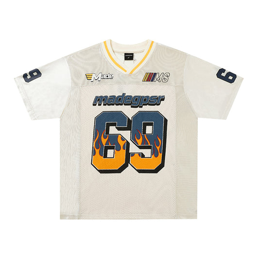 Spliced Mesh Breathable V-Neck T-Shirt