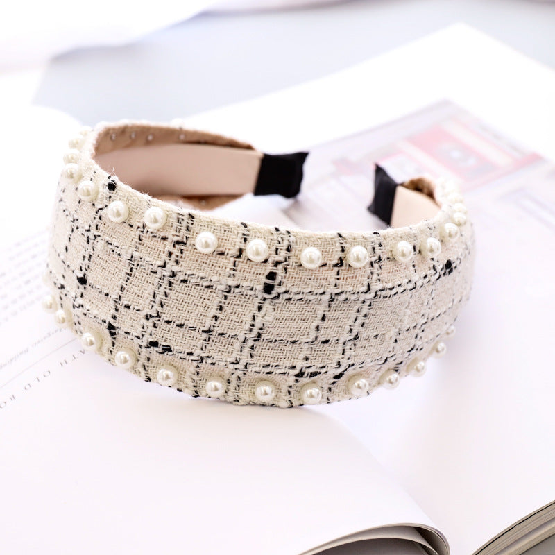 Nail Pearl Ethnic Plaid Hair Band