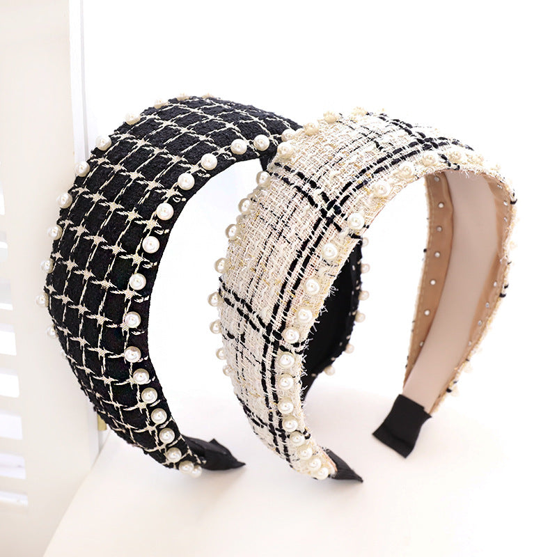 Nail Pearl Ethnic Plaid Hair Band