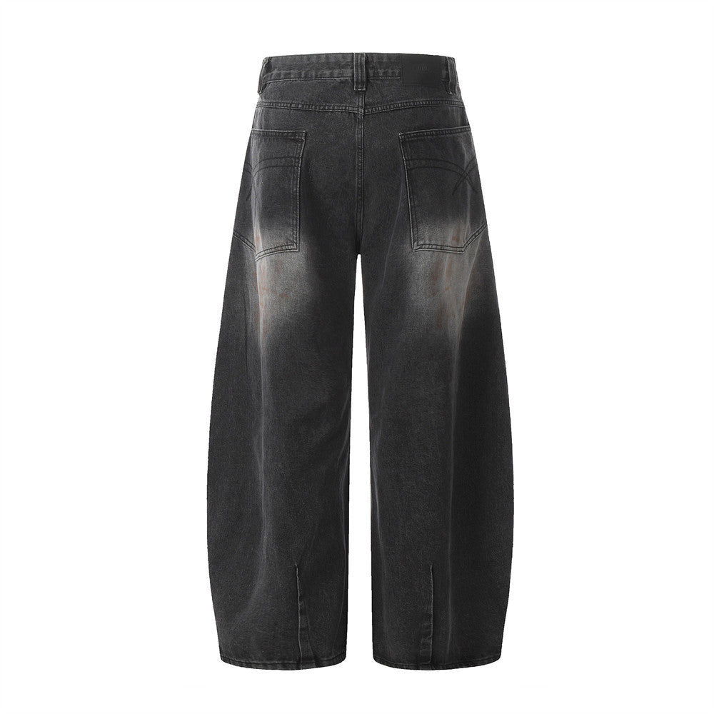 Harajuku Style Washed Denim Tapered Pants for Men