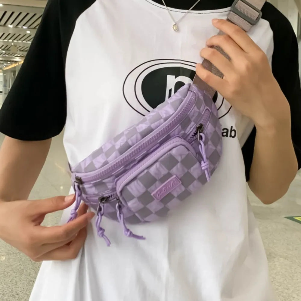 Harajuku Style Checkered Adjustable Strap Crossbody Bag