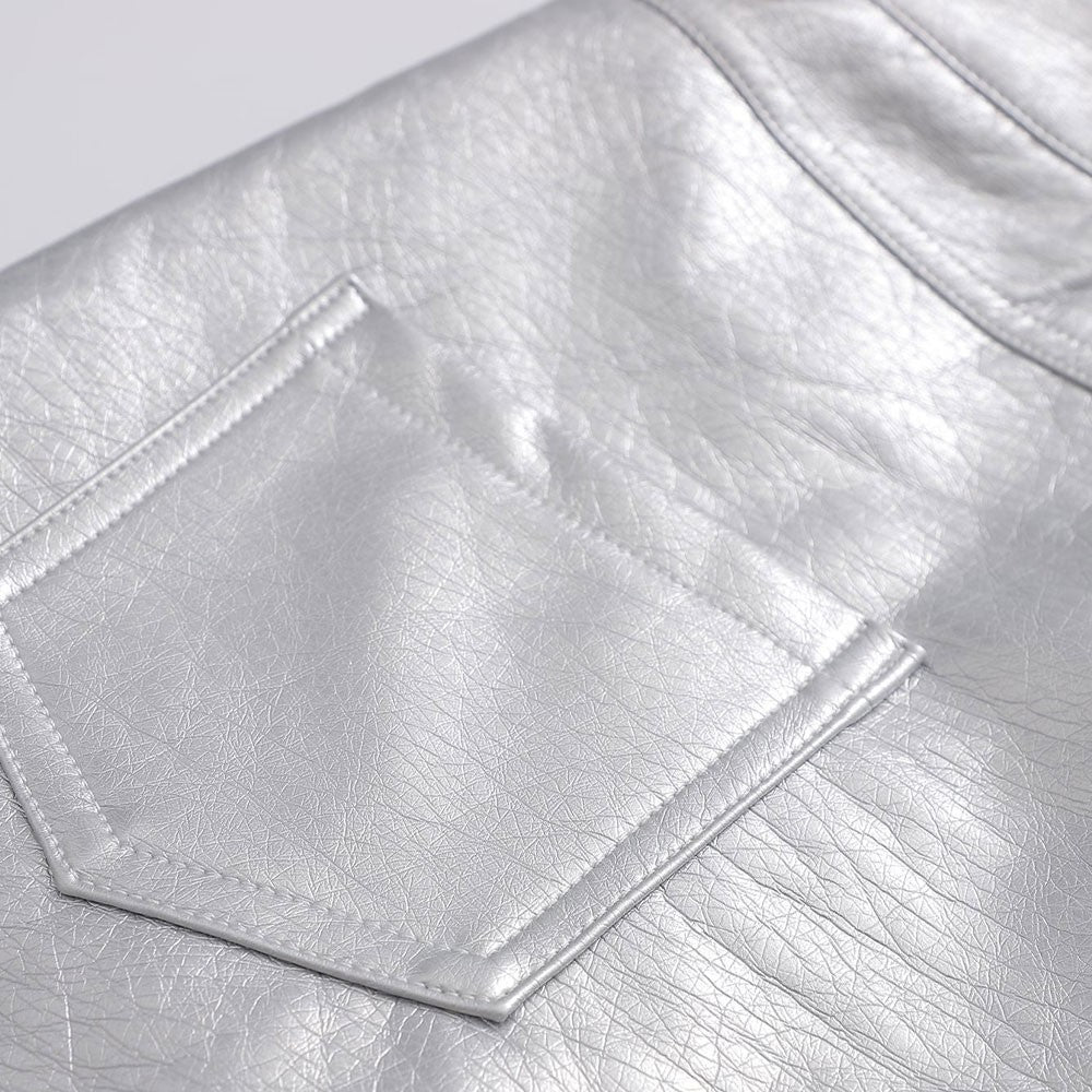 Chic Silver PU Mini Skirt - Retro High Waist A-Line