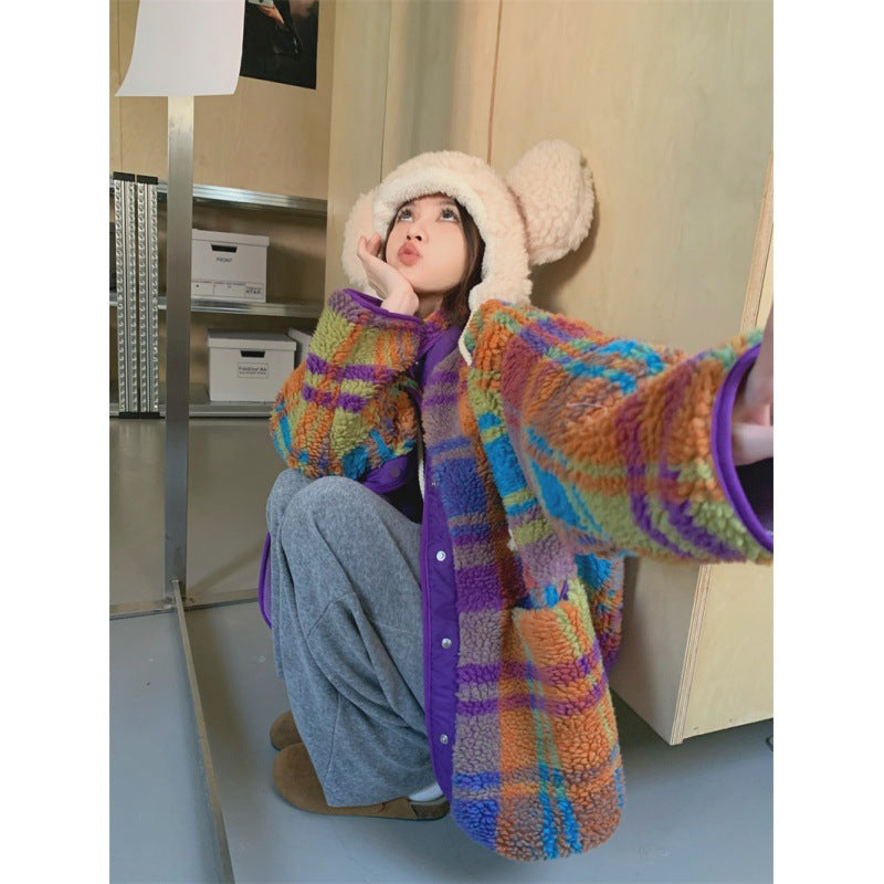 Korean Chic Contrast Stand Collar Loose Coat