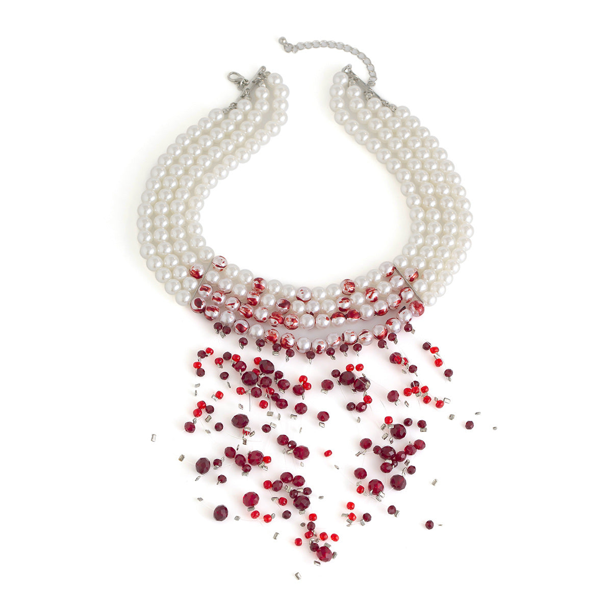 Gothic Pearl Choker Necklace with Blood Drop Tassel
