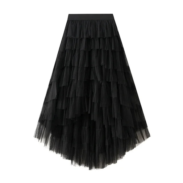 Harajuku Style Irregular Mesh Gradient Pleated Skirt