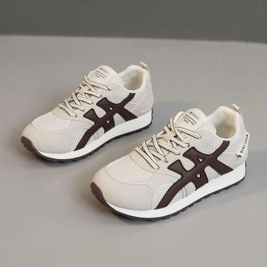 Harajuku Style Contrast Mesh Round Toe Sneakers