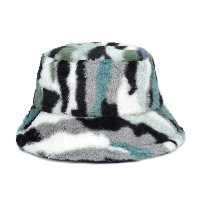 Harajuku Style Zebra Print Faux Fur Panama Bucket Hat