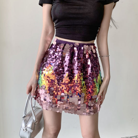 Harajuku Style Sequined Half Skirt for Women