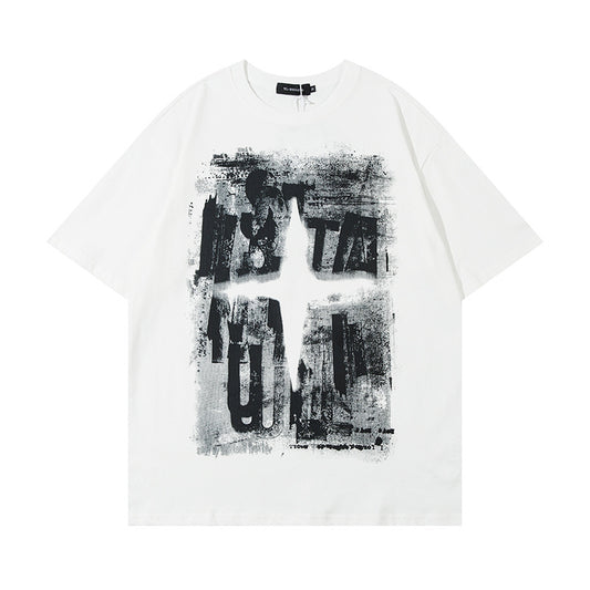 Letter Print Pure Cotton Short Sleeve T-Shirt