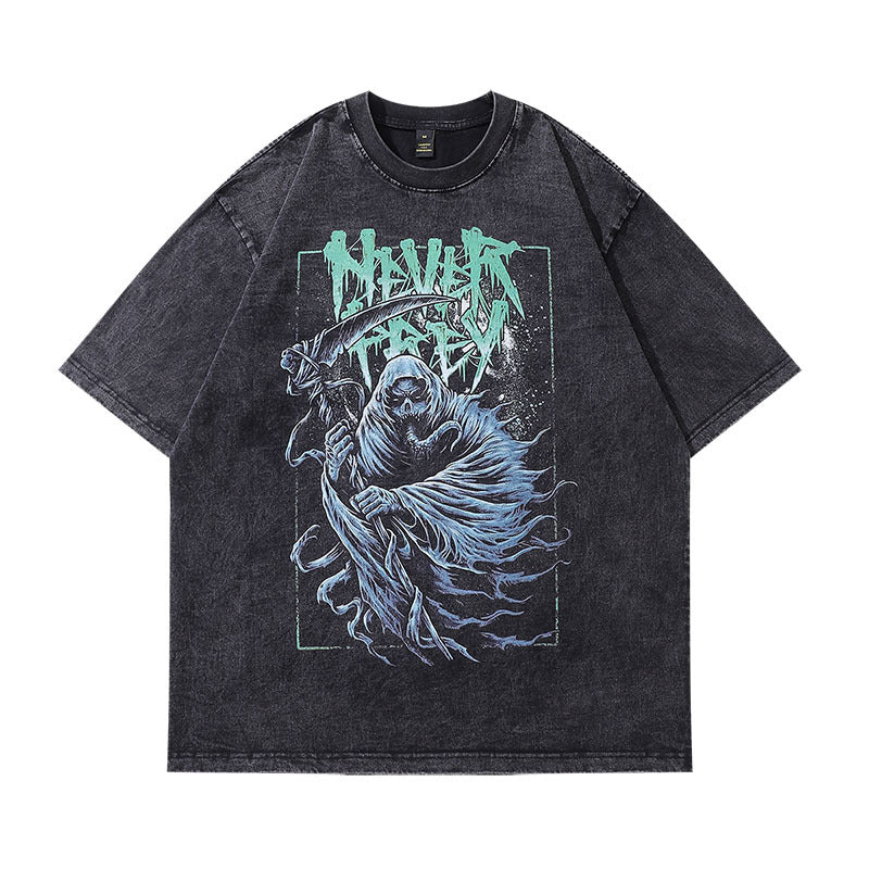 Retro Print Loose Fit Cotton T-Shirt - Harajuku Style