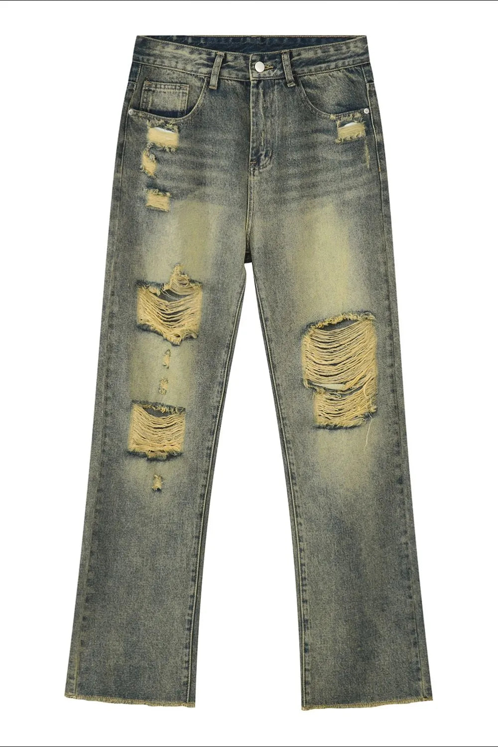 Distressed Mid Rise Jeans with Pockets - Harajuku Style