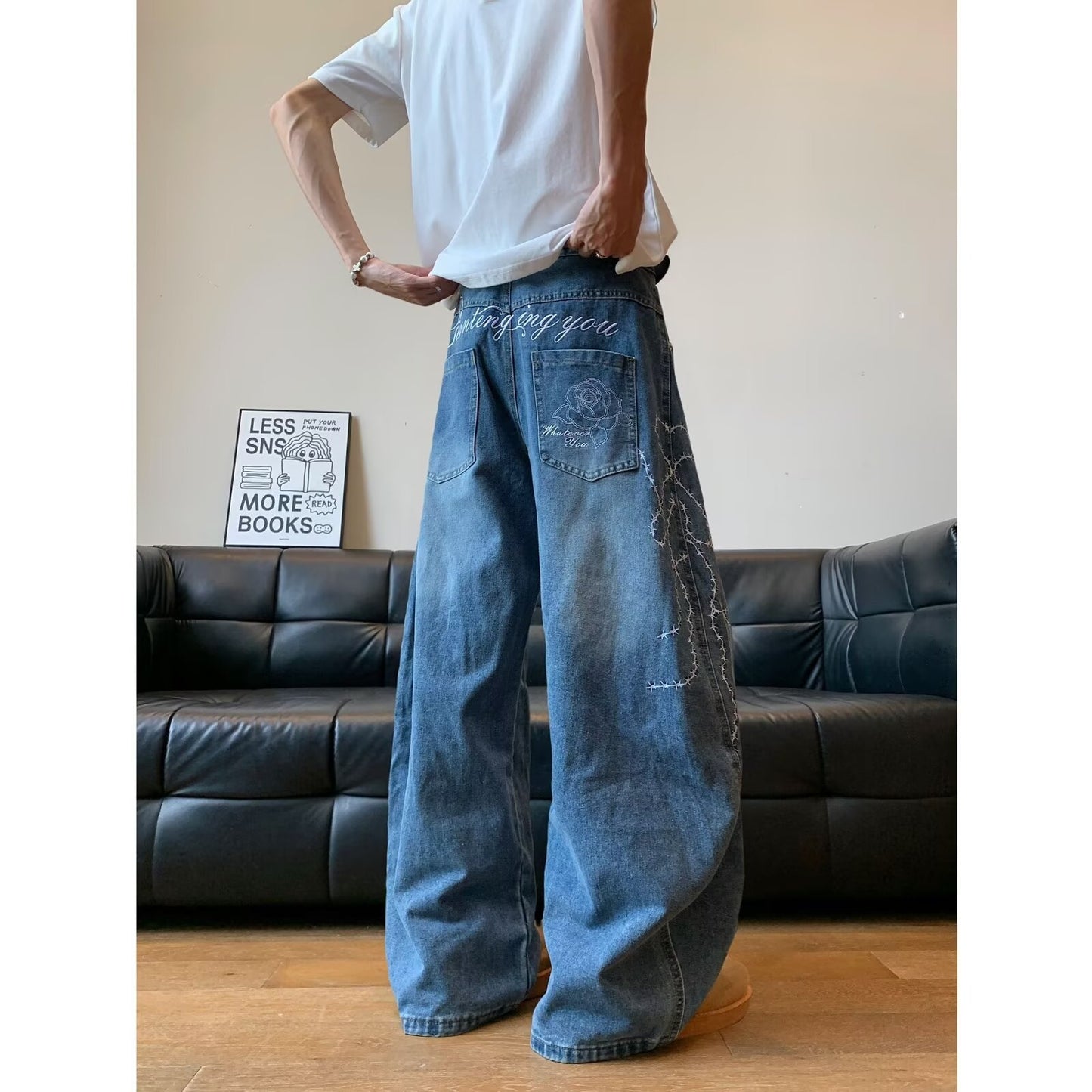 Playful Loose-Fit Denim Wide Leg Pants