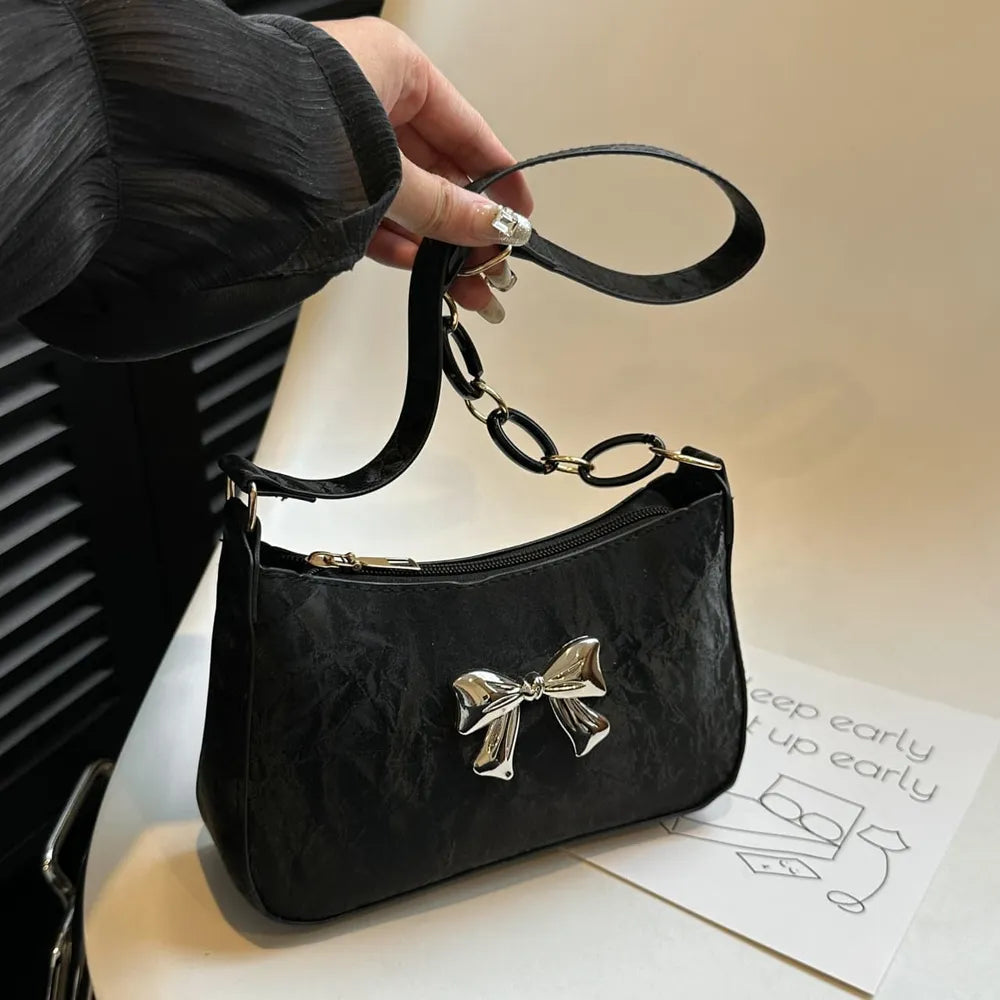 Playful Bow PU Leather Shoulder Bag