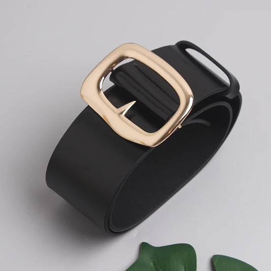 Luxury Wide Cowhide Waist Belt for Women - Black Adjustable Corset