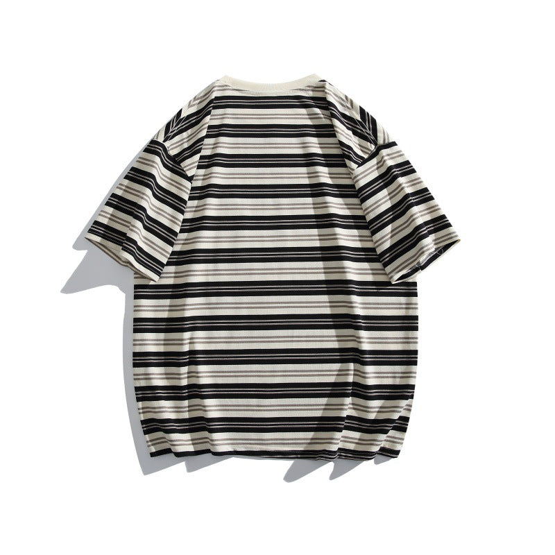 Harajuku Style Color Blocked Striped Half Sleeve Shirt