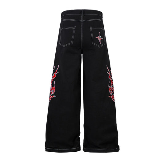 Sense Thorns Embroidery Wide Leg Denim Trousers
