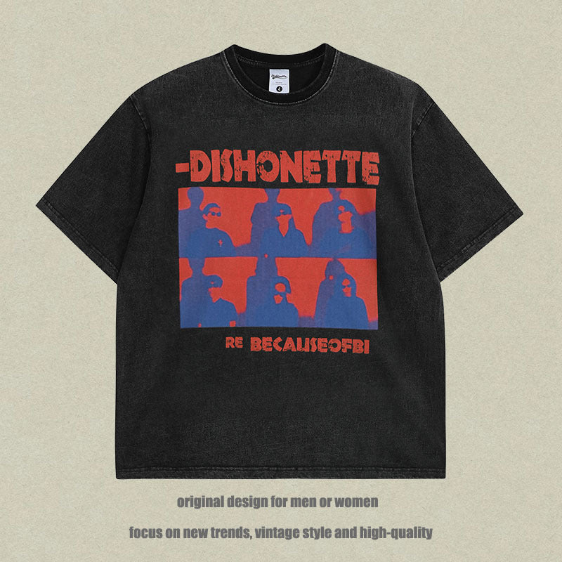 Vintage Retro Cartoon Print Short Sleeve T-Shirt