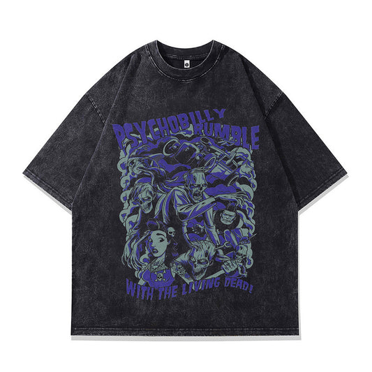 Oversize Distressed Cotton T-Shirt with Skull Design