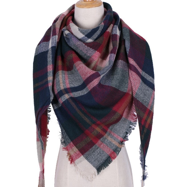 Harajuku Style Winter Triangle Scarf - Cashmere Plaid Shawl