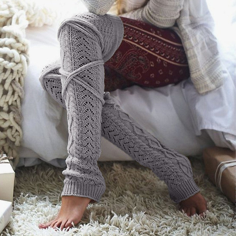 Harajuku Style Ladies Cable Knit Thigh High Stockings