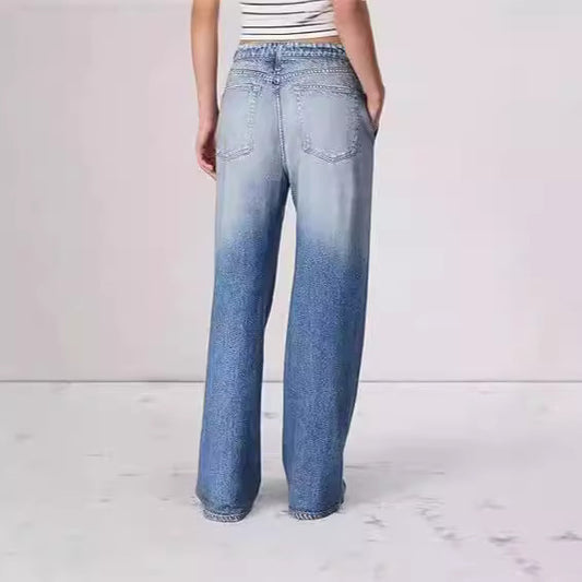 Retro Mid Rise Women's Wide Leg Loose Jeans