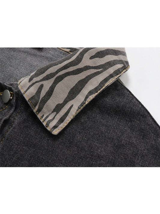Retro Zebra Pattern Denim Jacket for Women