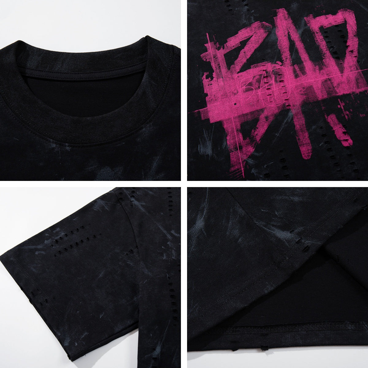 Harajuku Style Distressed Letter Print Casual Tee