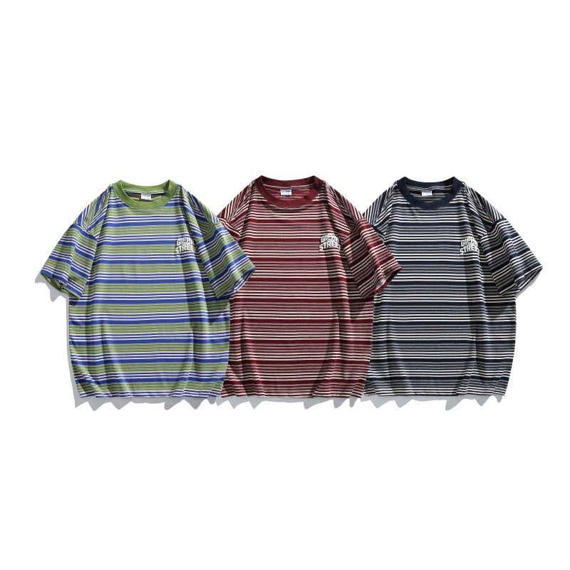 Playful Color Blocking Striped T-Shirt with Letter Print