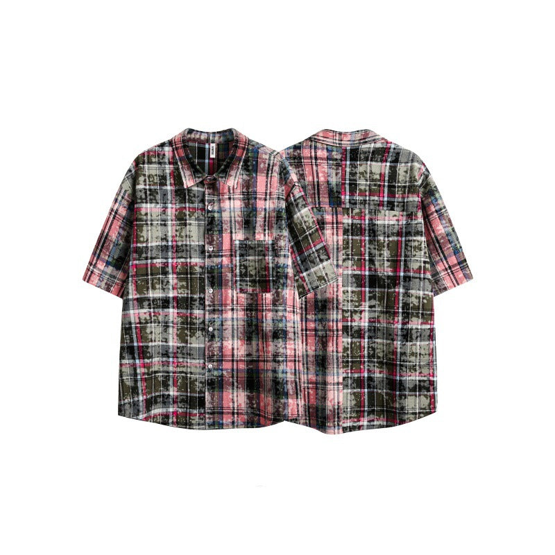 Unisex Washed Plaid Shirt - Loose Fit Harajuku Style
