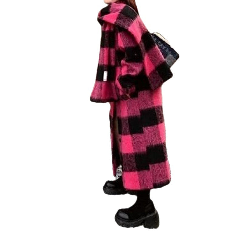 Loose Fit Plaid Woolen Coat for Women - Harajuku Style