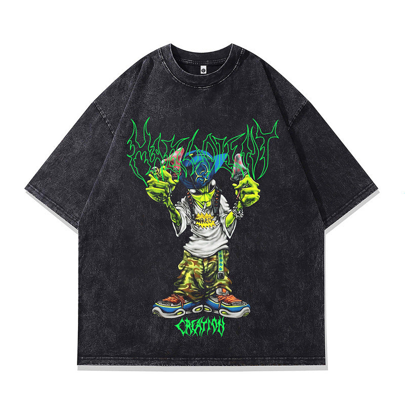 Harajuku Cartoon Print Men's Tee - Pure Cotton Casual Shirt
