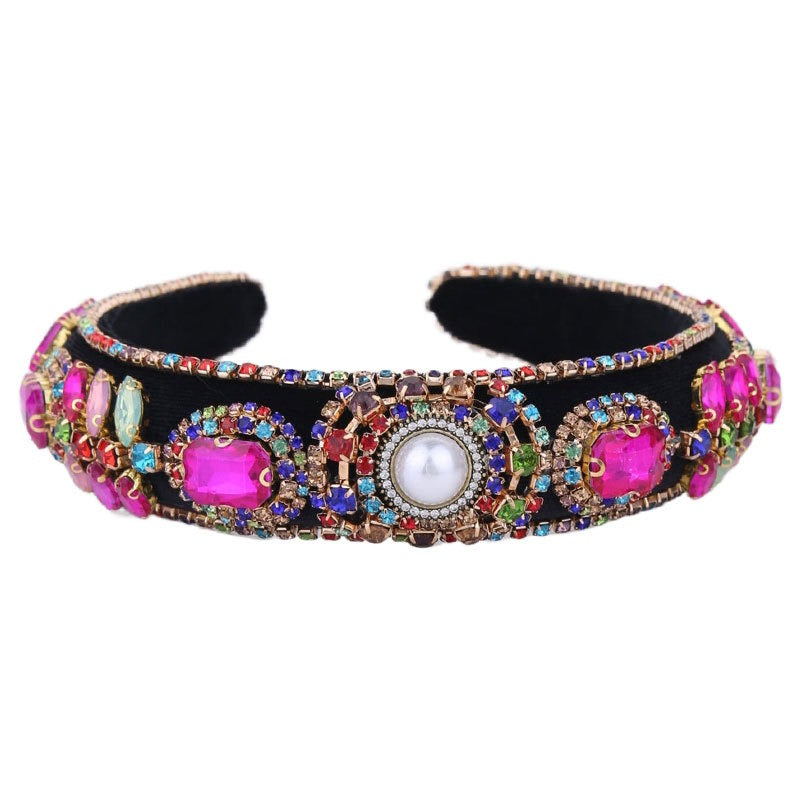 Colored Glass Diamond Flower Headband