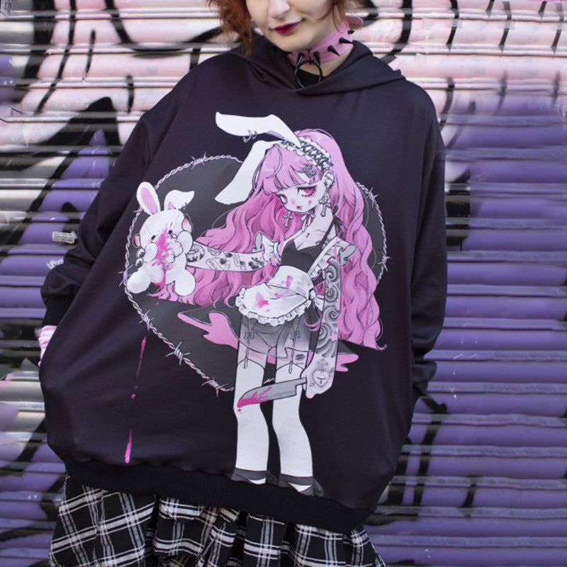 Playful Bunny Girl Hoodie - Harajuku Style Sweater