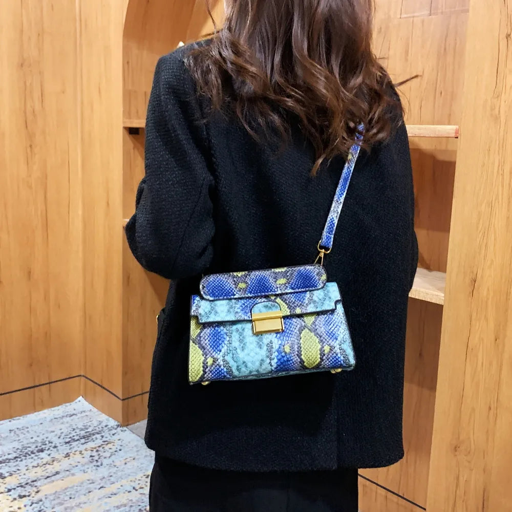 Playful PU Leather Snakeskin Print Crossbody Bag