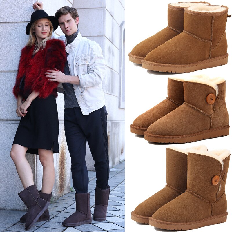 Genuine Leather Anti-Slip Snow Boots for Men and Women