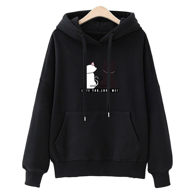 Cute Cat Print Harajuku Hoodie for Women
