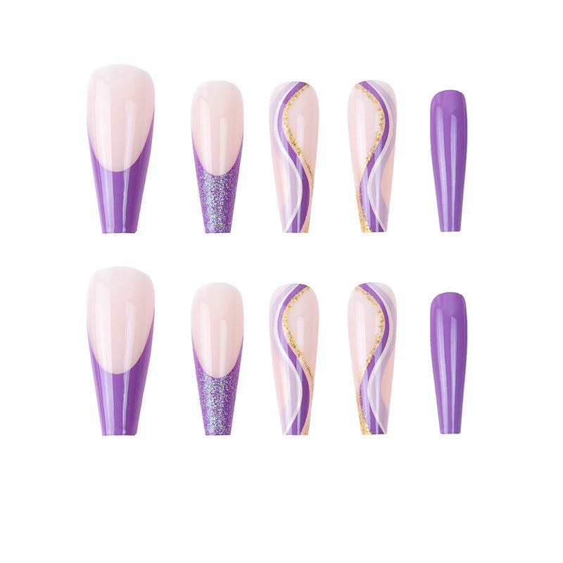Purple Glitter French Geometric Nail Patches