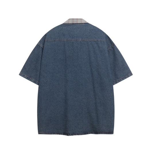 Playful Water-Washed Denim Shirt with Irregular Embroidery