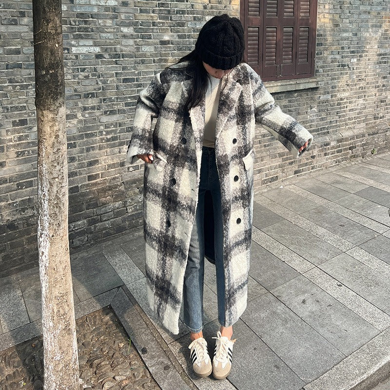Korean Retro Plaid Woolen Coat for Women
