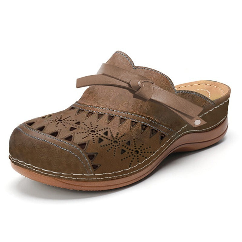 Large Size Women's Bow Hollow Toe Cap Flat Sandals