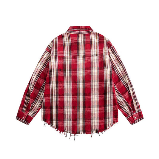 Broken Border Plaid Long Sleeve Shirt - Unisex