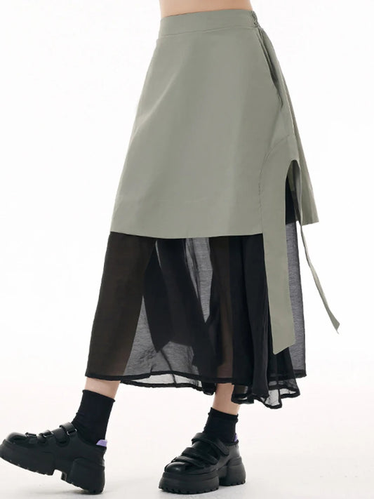 Harajuku Style High Elastic Waist Gray Ribbon Mesh Skirt