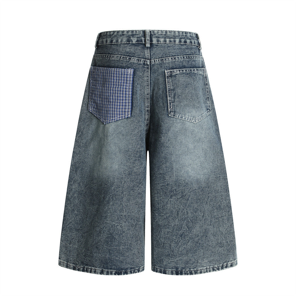 Punk Distressed Denim Shorts with Plaid Belt