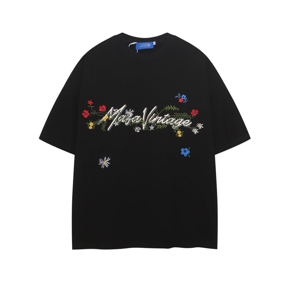 Playful Plant Vine Embroidery T-Shirt for Men