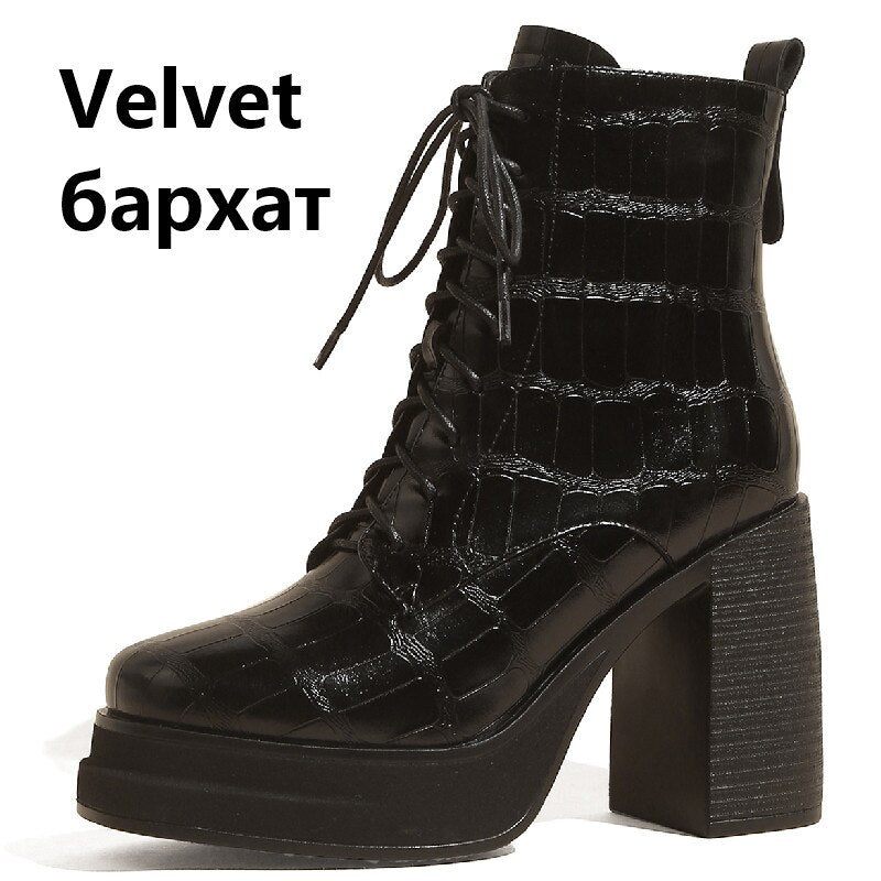 Women Ankle Boots Retro Fashion Office Chunky Heels